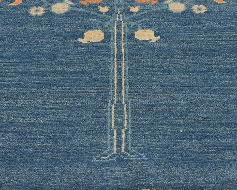 3x5 Blue Kuba Afghan Hand Knotted Wool Area Rug